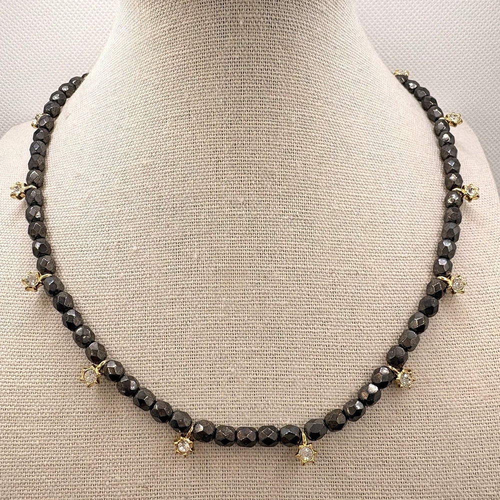 Vintage Joan Rivers Crystal Star Metallic Choker Necklace Hematite Style Beads